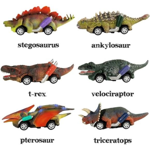 Dinosaur Toy Pull Back Cars, 6 Pack Dino Toys for 3 Year Old Boys and Toddlers - Picture 3 of 6